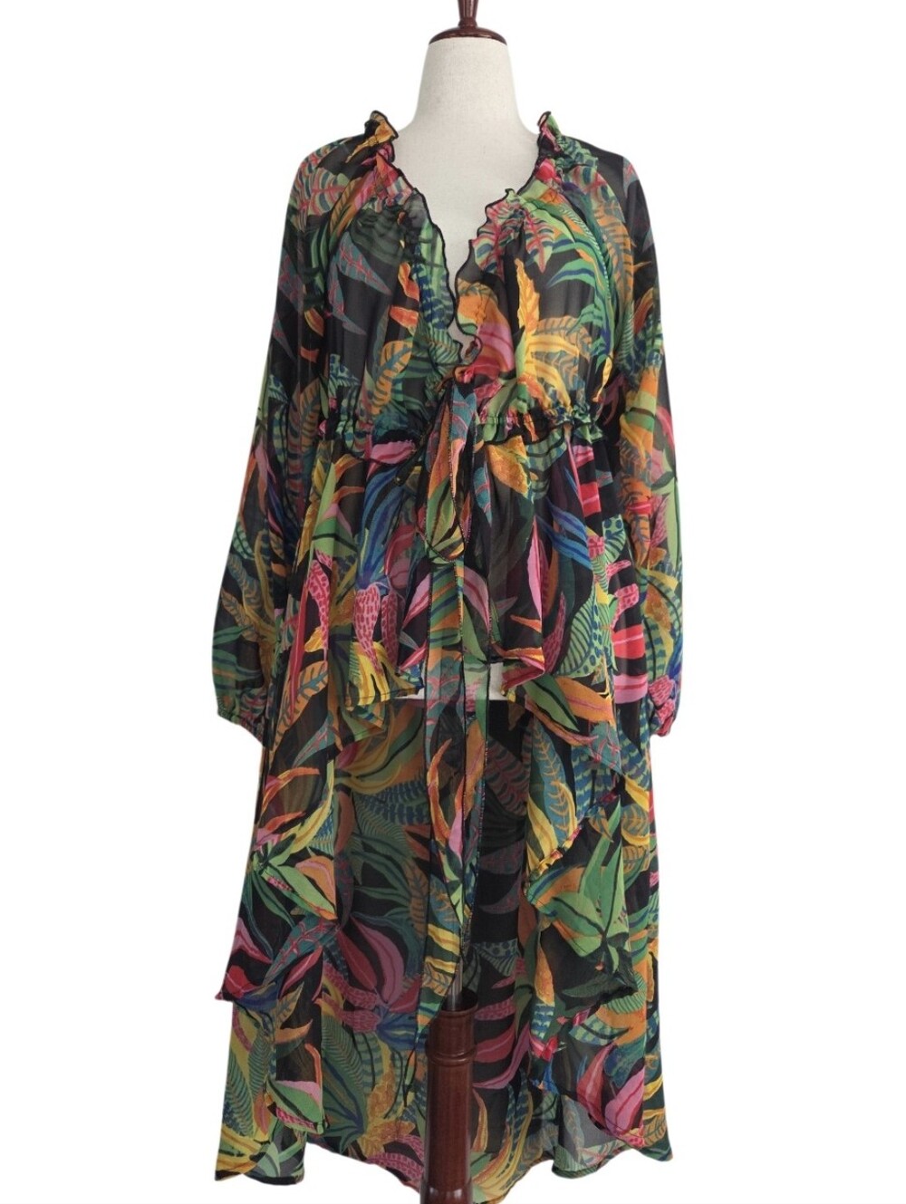 Live 4 Truth Black Multicolor Tropical Leaf Cover-Up - Size 2X
